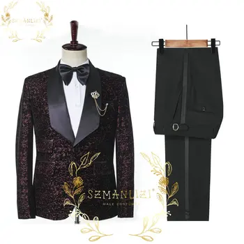 Свадебный Костюм для мужчин 2022, Высококачественный Элегантный Официальный Смокинг, Бархатное пальто, Черные брюки в полоску, костюмы для выпускного вечера, Комплекты блейзеров