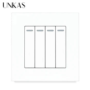 UNKAS Серая пластиковая панель из ПК в простом стиле, 4 банды, 1/2-позиционный настенный светильник, кнопочный серый настенный выключатель света 16A