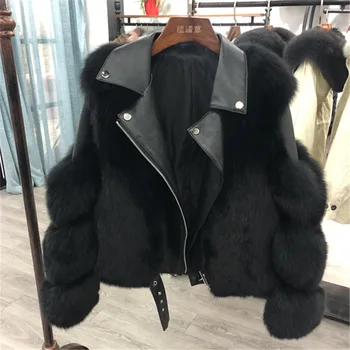 Женские зимние пальто и куртки из черного меха, Новый искусственный лисий мех, цельный мех