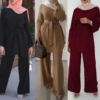 Бесплатная Доставка, Эксклюзивная Женская одежда из Дубая на Ближнем Востоке: Простые Широкие брюки, Мусульманский Костюм на шнуровке Nida