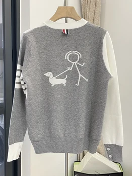 TB Высококачественный корейский модный женский жаккардовый вязаный свитер с рисунком выгуливающей собаки, кардиган