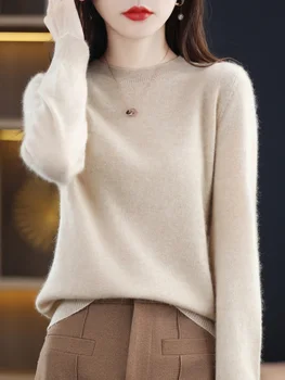 Осенний новый свитер из 100% чистой шерсти, женский кашемировый свитер с круглым вырезом, вязаная нижняя рубашка в западном стиле, дикий свитер