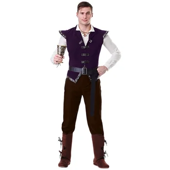 Средневековая винтажная мужская рубашка с принтом Эпохи Возрождения, костюмы для выступлений Среднего возраста, мужские костюмы для косплея Рыцаря Викинга в стиле Ретро на Хэллоуин