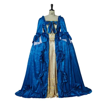 Средневековое Голубое платье Марии-Антуанетты, Рококо 18 века, Французское Колониальное Винтажное Бальное платье в стиле рококо, Элегантное Длинное платье в стиле рококо