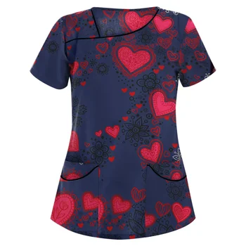 Женская футболка с коротким рукавом и V-образным вырезом, топы с карманами для работников здравоохранения, Летняя рабочая одежда, топы, Сексуальная униформа медсестры с принтом, блузка для клиники