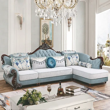 Новый европейский комбинированный диван для гостиной с небольшим семейным освещением, Роскошная технология без стирки, Ткань с резьбой Imperial