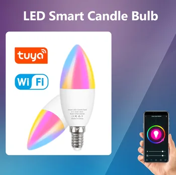 Wi-Fi Лампа Tuya E14 Smart LED RGBCW Свеча Лампа Голосовое Управление Приложение Управление Работа с Alexa Google Assistant