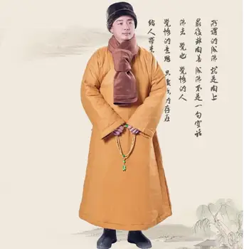 Мужские Буддийские китайские монашеские халаты Шаолинь, Длинная Зимняя Хлопчатобумажная Утепленная одежда, Дзен-мантия Vinage