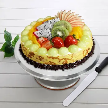 Серебряный поворотный стол для торта с подставкой для торта, используемый для показа торта на кухне