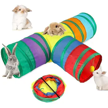 Туннели и трубки для кроликов, Складывающиеся в 3-стороннее укрытие для кроликов, Туннельные игрушки для маленьких животных, игрушки для карликовых кроликов, Морских свинок