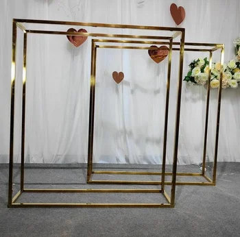 2 шт. Блестящий золотой прямоугольный металлический каркас, подставка для свадебных цветов, украшение центра стола, свадебное украшение