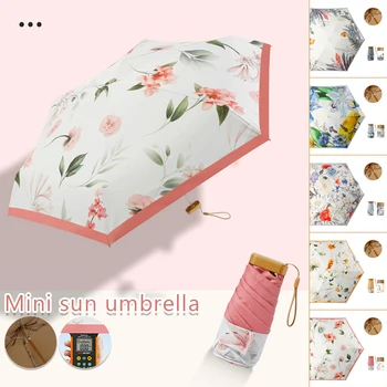 6 Складных мини-ручных компактных карманных зонтиков от дождя и солнца с цветочной защитой от ультрафиолета Летом для переноски на открытом воздухе
