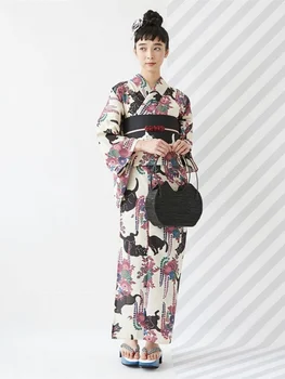 Традиционное японское кимоно, женская одежда для косплея, Винтажное летнее платье, вечерняя одежда, Халат Юката с принтом кота
