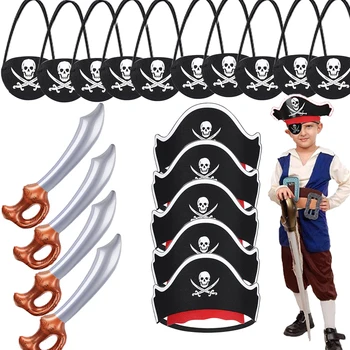 Пиратская Тема Пиратская Фетровая Шляпа Капитанские Повязки на Глаза Пиратские Пластиковые Мечи Пиратские Украшения для Детской Вечеринки на День Рождения