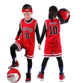 Детская Черная Футболка баскетбольной команды, жилет для косплея, топы, рубашка, Красно-белый костюм, комплект школьной спортивной одежды