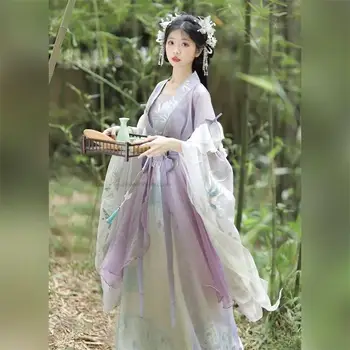 Улучшенный Традиционный китайский комплект Hanfu Элегантный Комплект одежды Hanfu для Косплея в Восточном стиле, Женское Изящное китайское платье для народных танцев