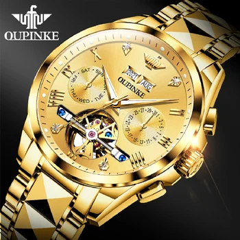 OUPINKE Оригинальные роскошные автоматические часы для мужчин с механическим сапфировым стеклом, водонепроницаемые, лидирующий бренд, полые наручные часы, часы
