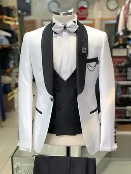 Классический и стильный мужской костюм с отворотом из черной шали для свадеб и выпускных вечеров