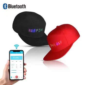 Bluetooth Светодиодная Шляпа RGB Четырехцветная Программируемая Матричная Плата, Бейсбольная Шляпа DIY Мягкая Хлопчатобумажная Крышка С экраном USB Перезаряжаемая