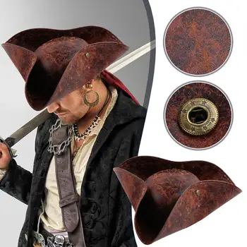 Пиратская шляпа из искусственной кожи, Шляпа Капитана, Коричневая Шляпа для взрослых Мужчин и Женщин, Аксессуары для костюмов для Косплея, изысканный реквизит для фотосъемки