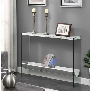 Концепции удобства Консольный столик SoHo Glass V с полкой из белого искусственного мрамора / стеклянный консольный столик для гостиной