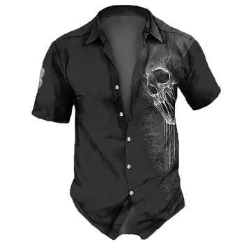 Мужские Рубашки с черепом 2023, Уличная одежда с лацканами, Винтажная рубашка для мужчин, Уличный хип-хоп, топ с коротким рукавом, Летние мужские Гавайские рубашки