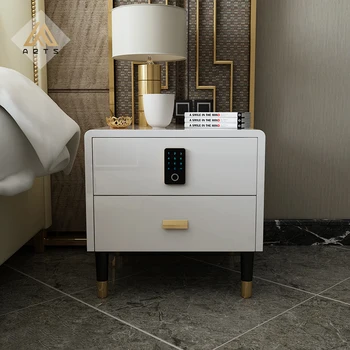 Роскошная итальянская современная мебель для спальни, прикроватный столик smart с выдвижными ящиками, функция блокировки отпечатков пальцев, кожаная прикроватная тумбочка