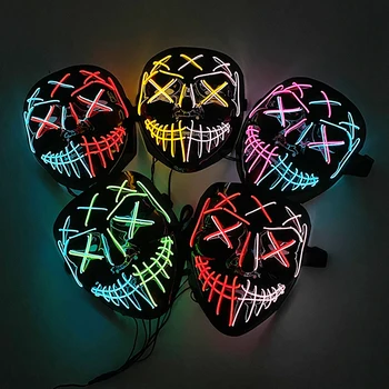 Светящаяся маска для очистки лица от ужасов на Хэллоуин, аксессуары для костюмов косплея, светящаяся светодиодная маска хакера для карнавальных вечеринок