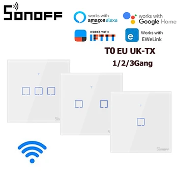 SONOFF T0 Прерыватель WiFi Переключатель SONOFF 1 2 3 Банды Smart Switch ЕС Великобритания США Выключатель света Через eWeLink Alexa Google Assistant