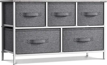Комод с выдвижными ящиками - 5 легко вытягиваемых тканевых кубиков (серого цвета) - Отлично подходит для подставки для телевизора и / или органайзера в спальне