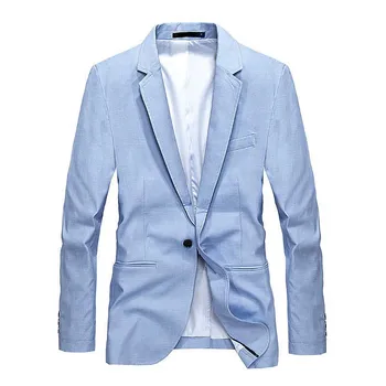 Весенне-летний Повседневный костюм, Блейзер, мужской Формальный Офисный Свадебный Блейзер, куртка на одной пуговице, светло-голубая Мужская одежда