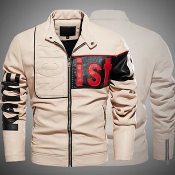 Мужская куртка, Новая мужская модная кожаная куртка в стиле пэчворк, Мужская одежда, пальто, мужская зимняя мотоциклетная куртка