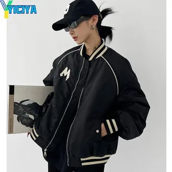 YICIYA/ зимняя куртка-бомбер, женские гоночные пальто, американская студенческая черная парка на молнии, университетские куртки, бейсбольные винтажные бомберы 2023