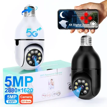 5G Wifi Лампа E27 Камера ночного видения Полноцветное Автоматическое отслеживание человека с 4-кратным цифровым зумом Камера видеонаблюдения Cam