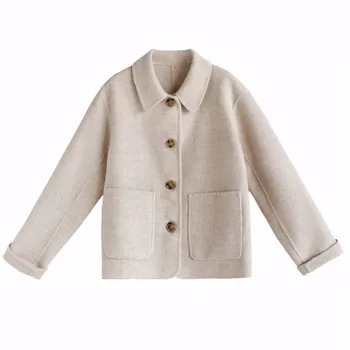 Короткое шерстяное пальто для женщин, новая шерстяная ткань на осень 2019, корейское студенческое короткое шерстяное пальто для женщин