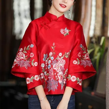 Этнический стиль Винтажная вышивка Китайские топы Женская куртка Свободное пальто Костюм Тан Женский Осенний Hanfu