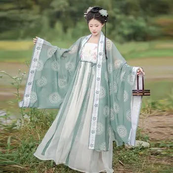 Милый Элегантный комплект одежды Hanfu С китайскими элементами и цветочным принтом, Древнее платье принцессы, Женский Винтажный традиционный танцевальный костюм для косплея