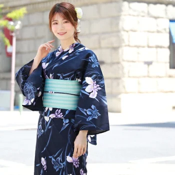 Японское Кимоно Женское в традиционном Стиле из чистой Хлопчатобумажной ткани, Японский Туризм, Фото Юката, Свободный Размер