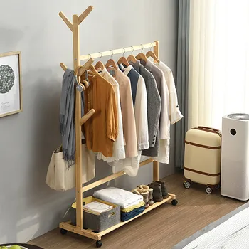Вешалка для одежды из массива дерева, напольная вешалка для одежды в спальне, простая современная вешалка для одежды из дерева, простая одежда для дома