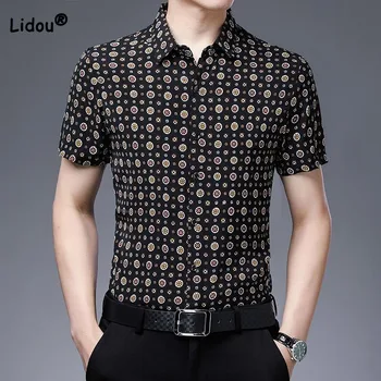 Мужская трендовая винтажная рубашка поло с коротким рукавом и вырезом лодочкой, летняя мужская одежда, повседневная модная универсальная однобортная рубашка с принтом