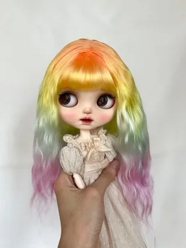 Кукольные парики Dula для Blythe Qbaby из натурального мохера с ослепительными радужными локонами и жесткими швами для головы 9-10 дюймов