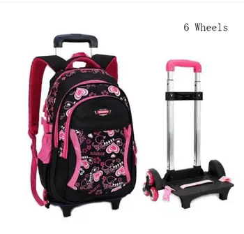 Школьный рюкзак на колесиках Сумки детская дорожная сумка-тележка Детский школьный рюкзак на колесиках для девочек 6 колес школьная сумка-тележка для девочек